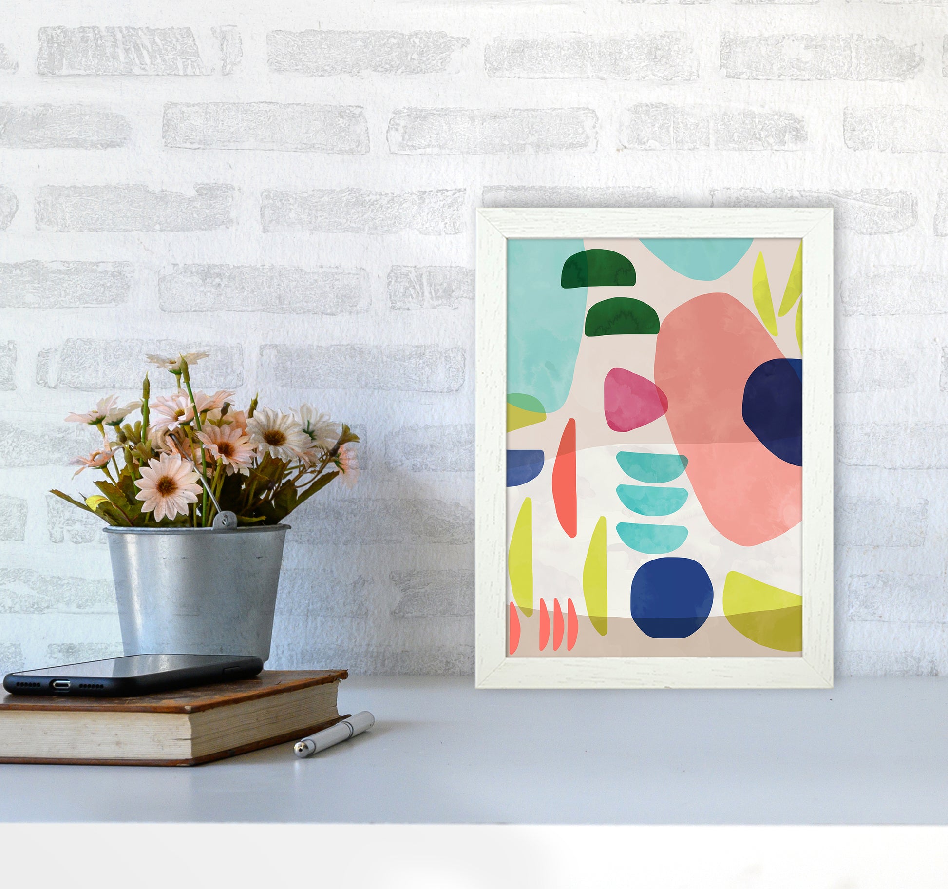 Organic Bold Shapes Abstract Art Print by Ninola Design A4 Oak Frame