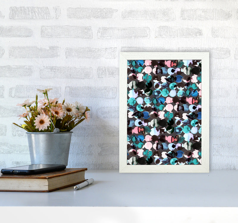 Ink Dots Blue Red Abstract Art Print by Ninola Design A4 Oak Frame