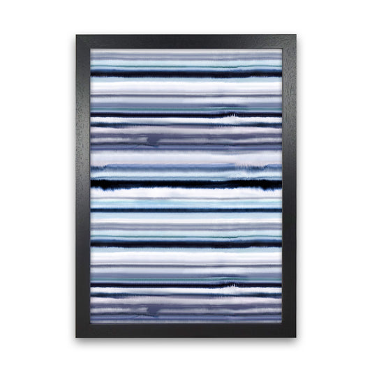 Degrade Stripes Watercolor Navy Abstract Art Print by Ninola Design Black Grain