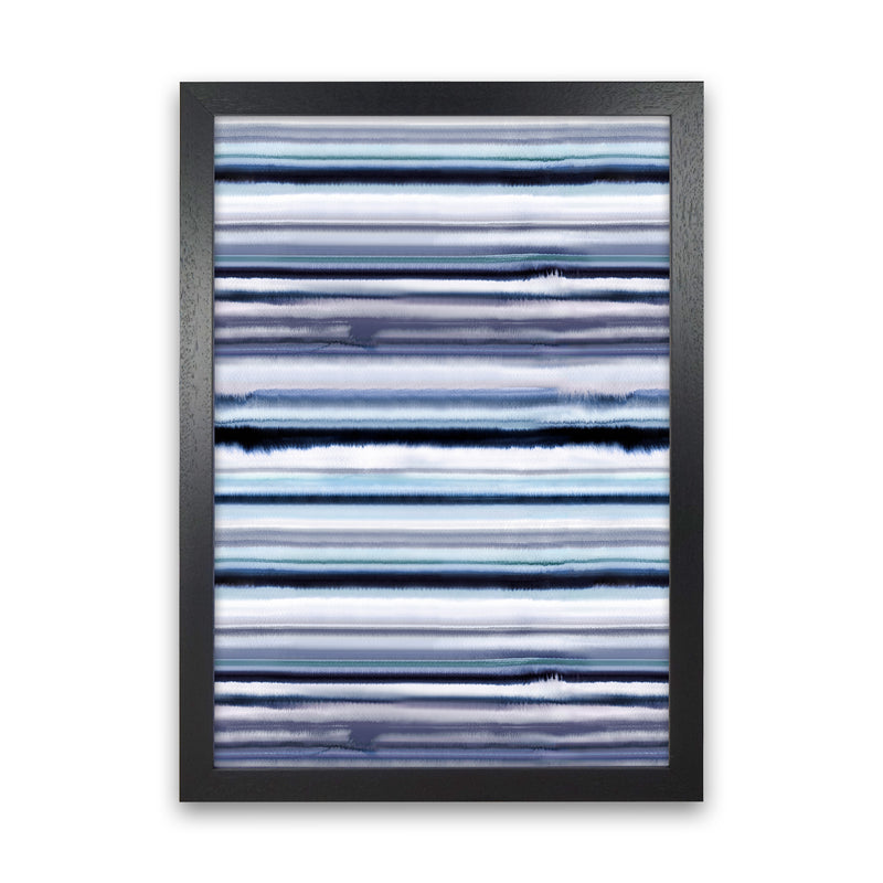 Degrade Stripes Watercolor Navy Abstract Art Print by Ninola Design Black Grain
