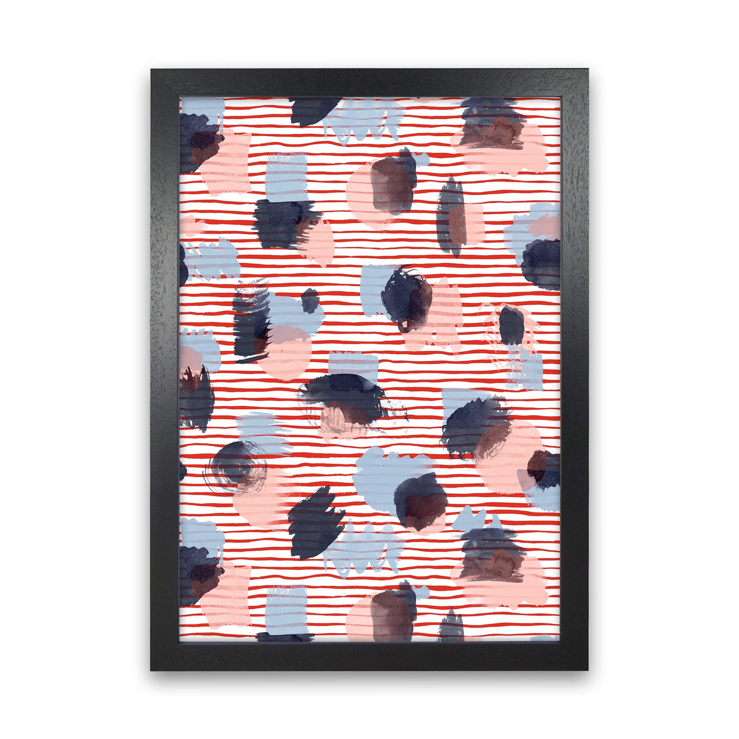 Watercolor Stains Stripes Red Abstract Art Print by Ninola Design Black Grain