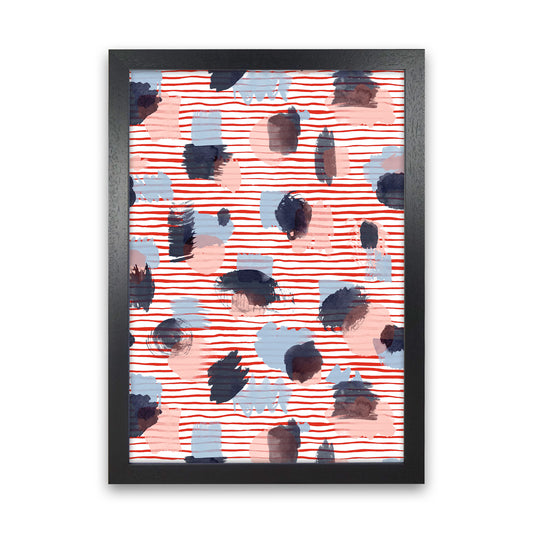 Watercolor Stains Stripes Red Abstract Art Print by Ninola Design Black Grain