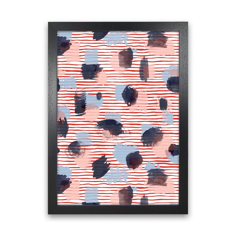 Watercolor Stains Stripes Red Abstract Art Print by Ninola Design Black Grain