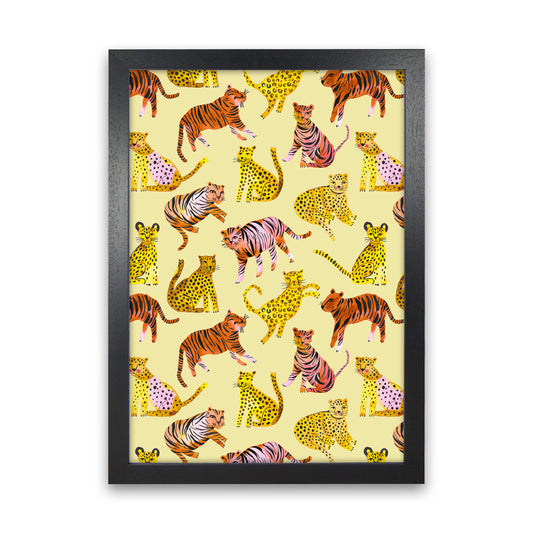 Tigers and Leopards Savannah Abstract Art Print by Ninola Design Black Grain