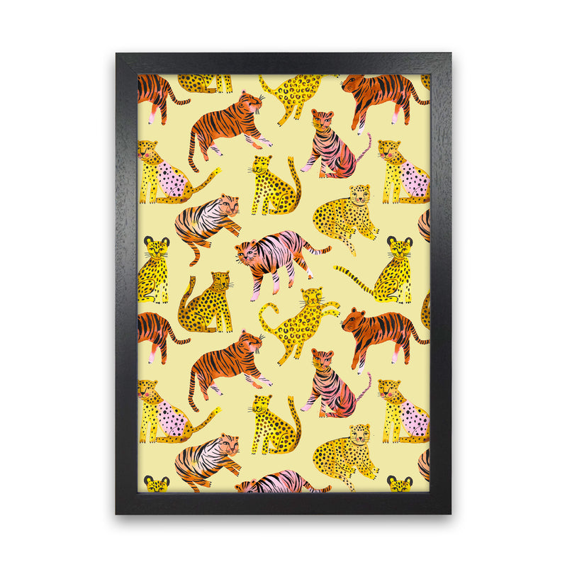 Tigers and Leopards Savannah Abstract Art Print by Ninola Design Black Grain