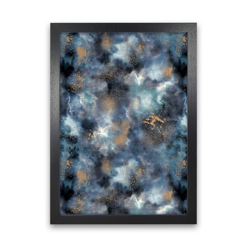 Smoky Marble Watercolor Dark Abstract Art Print by Ninola Design Black Grain