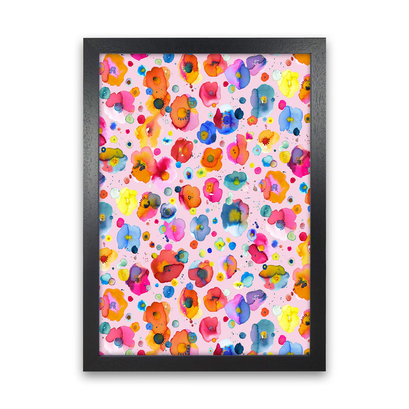 Bohemian Naive Flowers Pink Abstract Art Print by Ninola Design Black Grain