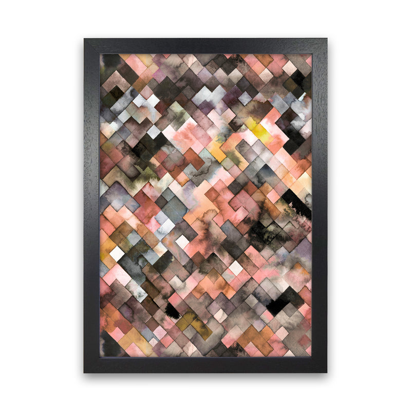 Moody Geometry Rustic Brown Abstract Art Print by Ninola Design Black Grain