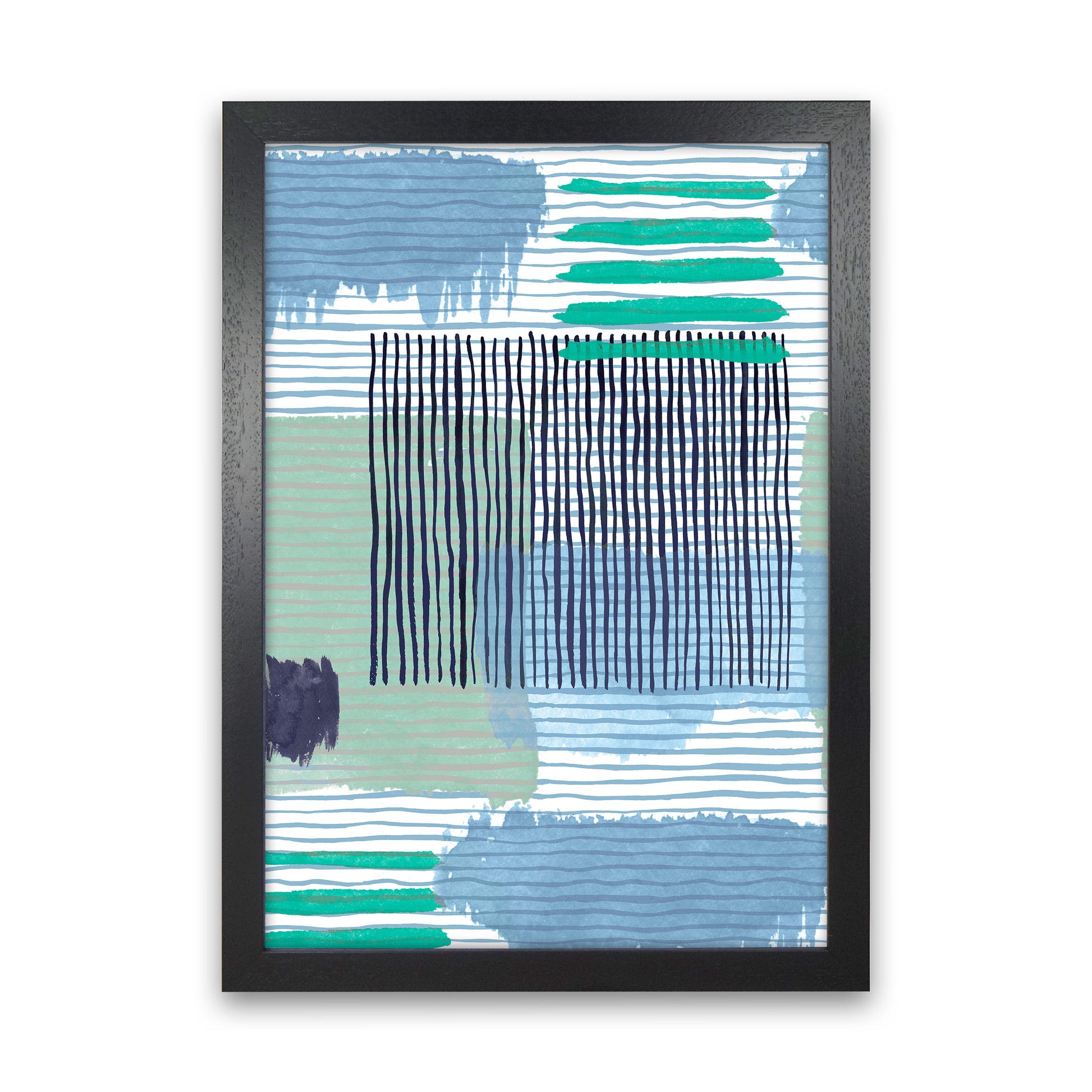 Abstract Striped Geo Green Abstract Art Print by Ninola Design Black Grain