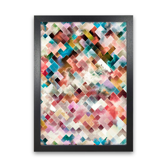 Moody Geometry Multi White Abstract Art Print by Ninola Design Black Grain