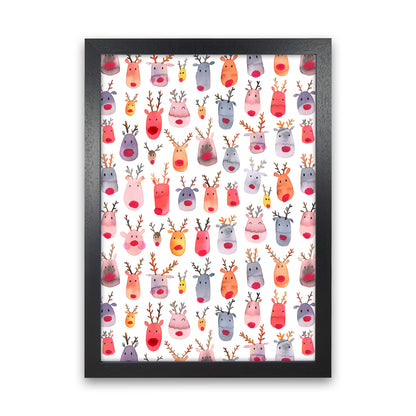 Cute Winter Reindeers Kids Abstract Art Print by Ninola Design Black Grain
