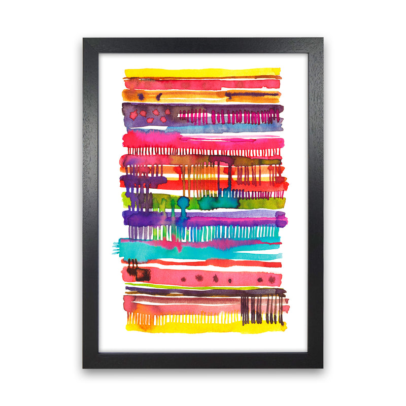 Irregular Watercolor Lines Abstract Art Print by Ninola Design Black Grain