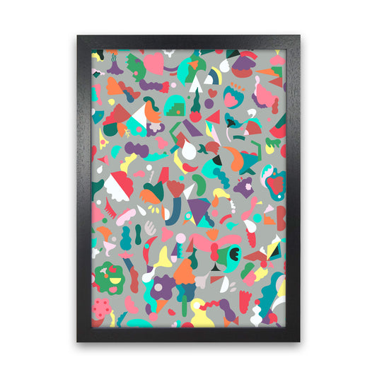 Dreamy Animal Shapes Gray Abstract Art Print by Ninola Design Black Grain