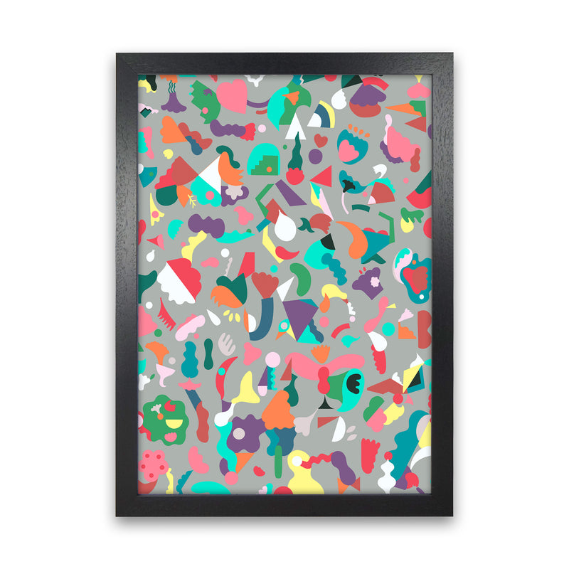 Dreamy Animal Shapes Gray Abstract Art Print by Ninola Design Black Grain