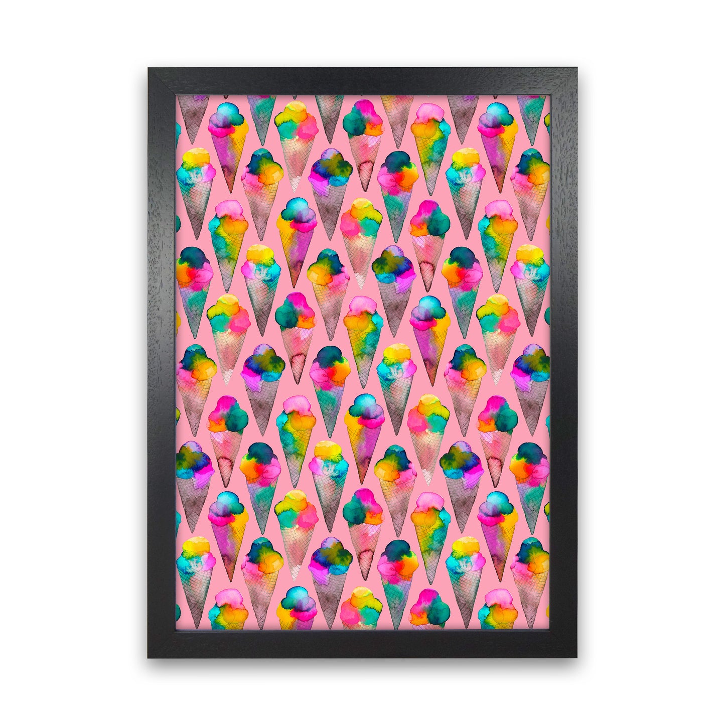 Cute Ice Creams Kids Pink Abstract Art Print by Ninola Design Black Grain