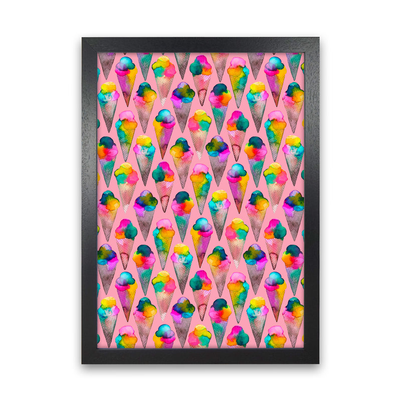 Cute Ice Creams Kids Pink Abstract Art Print by Ninola Design Black Grain