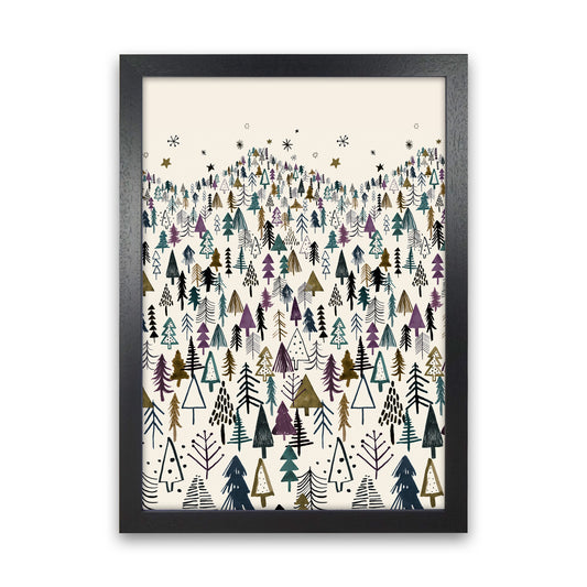 Trees Forest Night Purple Abstract Art Print by Ninola Design Black Grain
