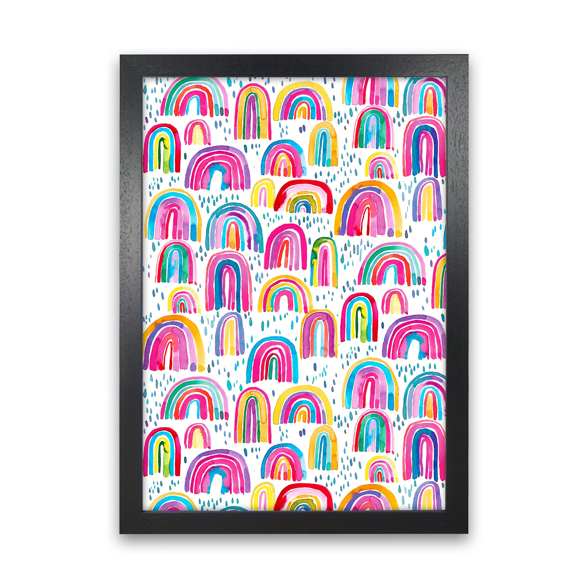 Cute Watercolor Rainbows Abstract Art Print by Ninola Design Black Grain
