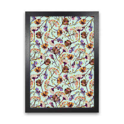 Dry Blue Flowers Collage Abstract Art Print by Ninola Design Black Grain