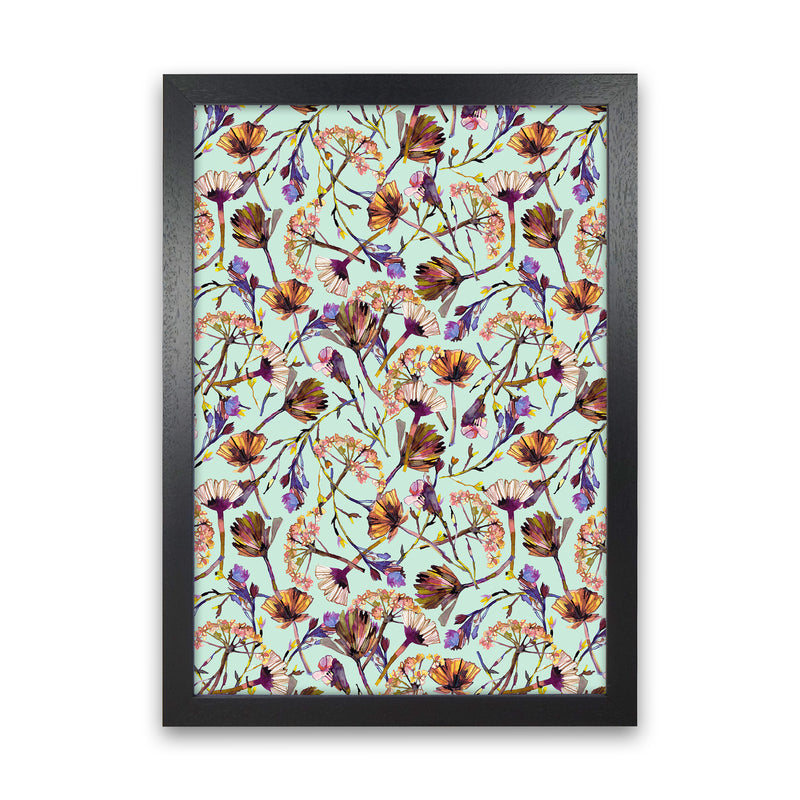 Dry Blue Flowers Collage Abstract Art Print by Ninola Design Black Grain