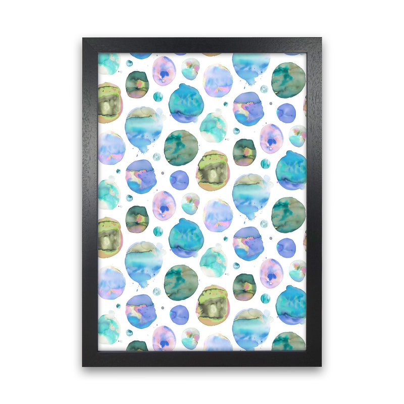 Big Watery Dots Blue Abstract Art Print by Ninola Design Black Grain