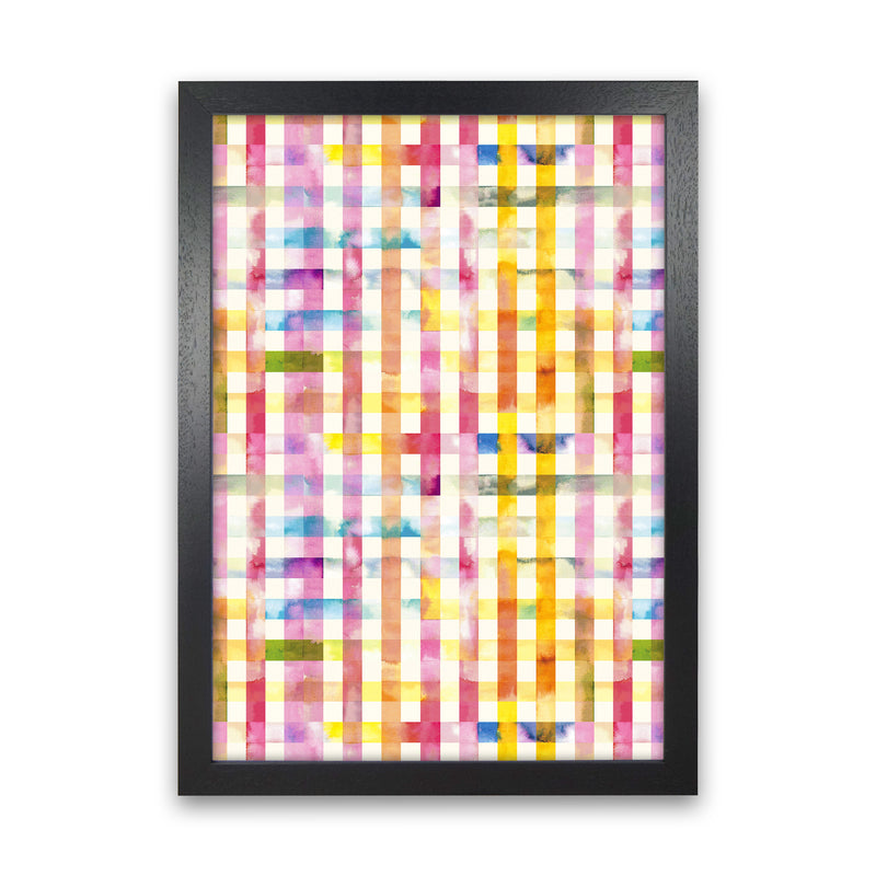 Gingham Vichy Yellow Abstract Art Print by Ninola Design Black Grain