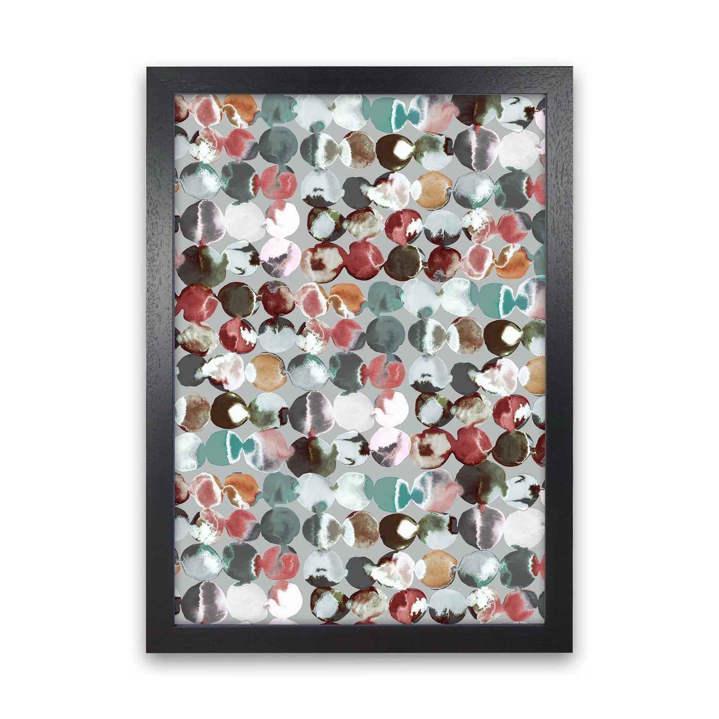 Ink Dots Gray Green Abstract Art Print by Ninola Design Black Grain