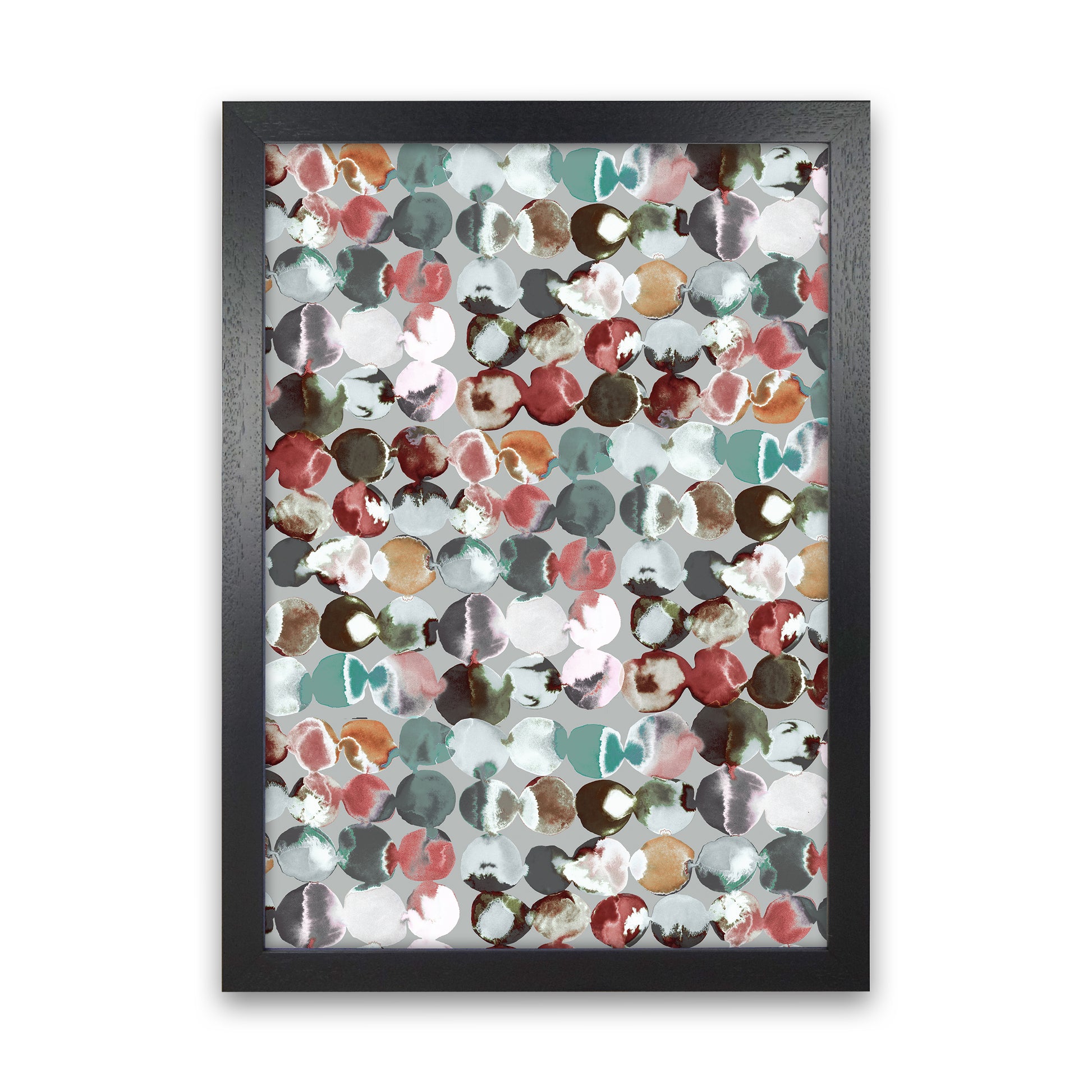 Ink Dots Gray Green Abstract Art Print by Ninola Design Black Grain