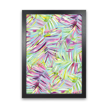 Tropical Palms Blue Abstract Art Print by Ninola Design Black Grain