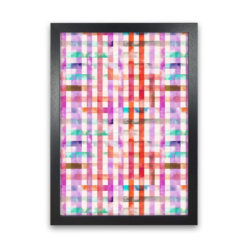 Gingham Vichy Pink Abstract Art Print by Ninola Design Black Grain