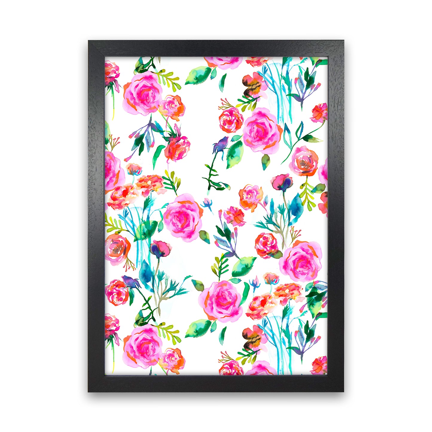 Roses Bouquet Pink Abstract Art Print by Ninola Design Black Grain