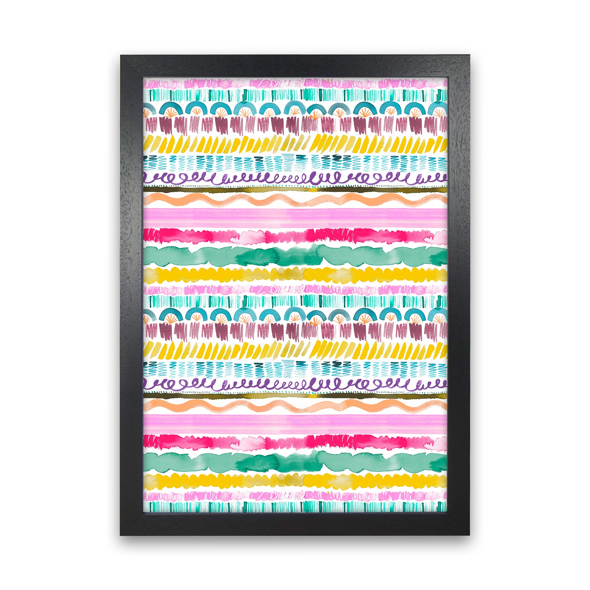 Garlands Tribal Abstract Art Print by Ninola Design Black Grain