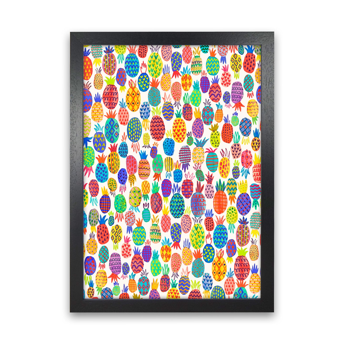 Cute Pineapples Abstract Art Print by Ninola Design Black Grain