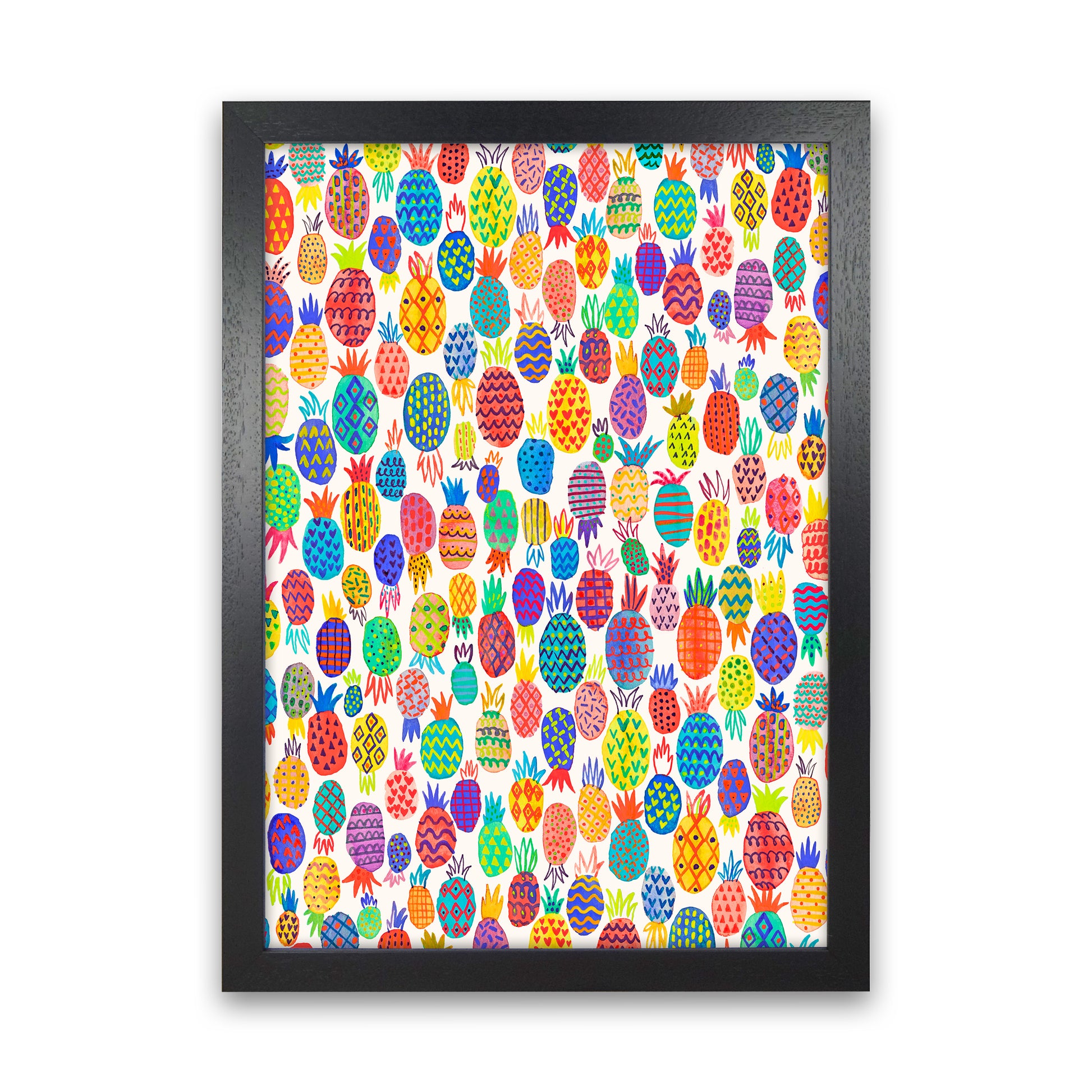Cute Pineapples Abstract Art Print by Ninola Design Black Grain