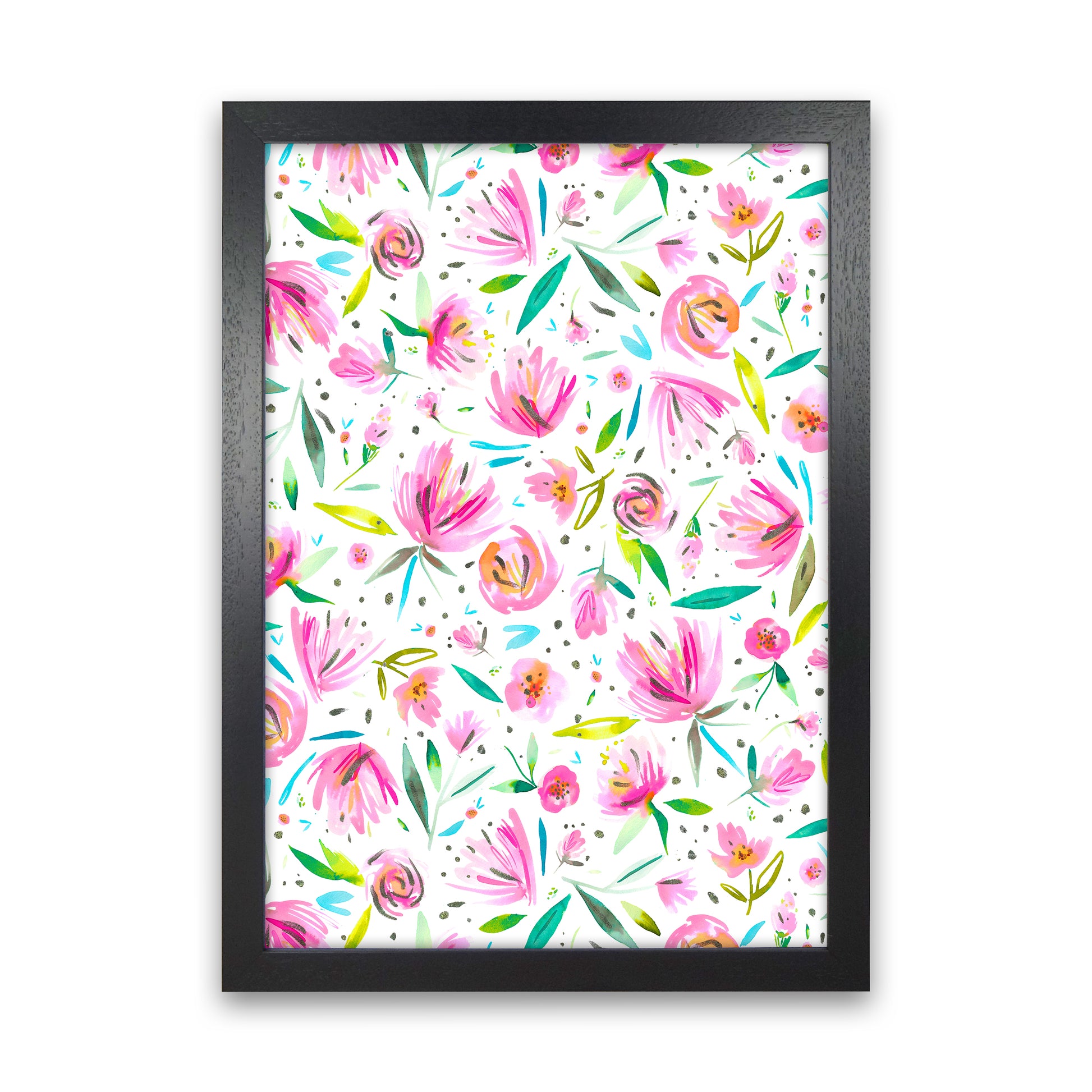 Peonies Pink Abstract Art Print by Ninola Design Black Grain