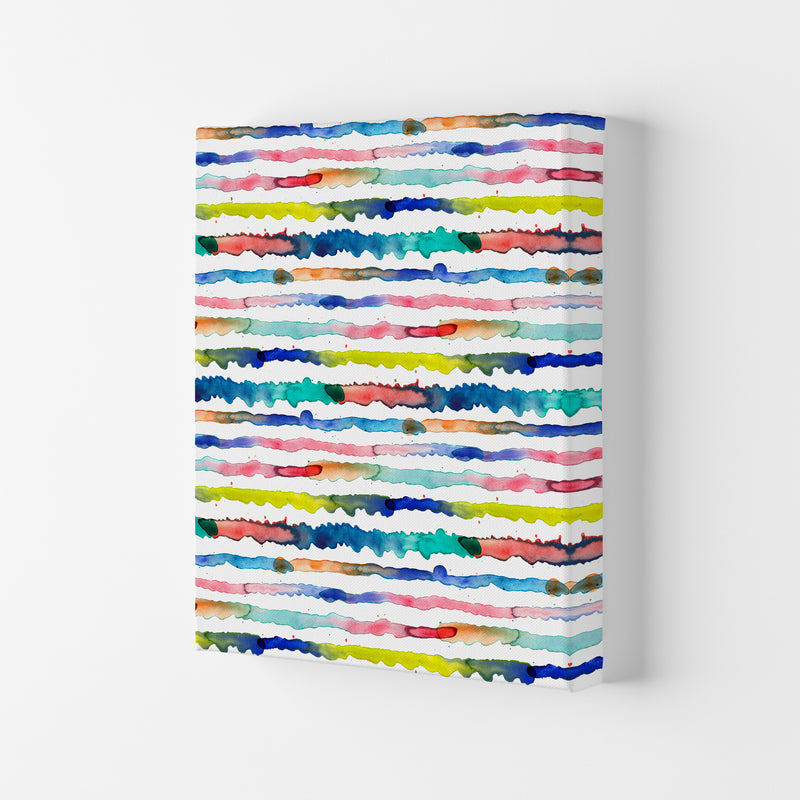 Gradient Watercolor Lines Blue Abstract Art Print by Ninola Design Canvas