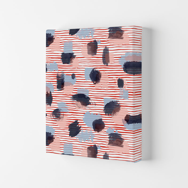 Watercolor Stains Stripes Red Abstract Art Print by Ninola Design Canvas