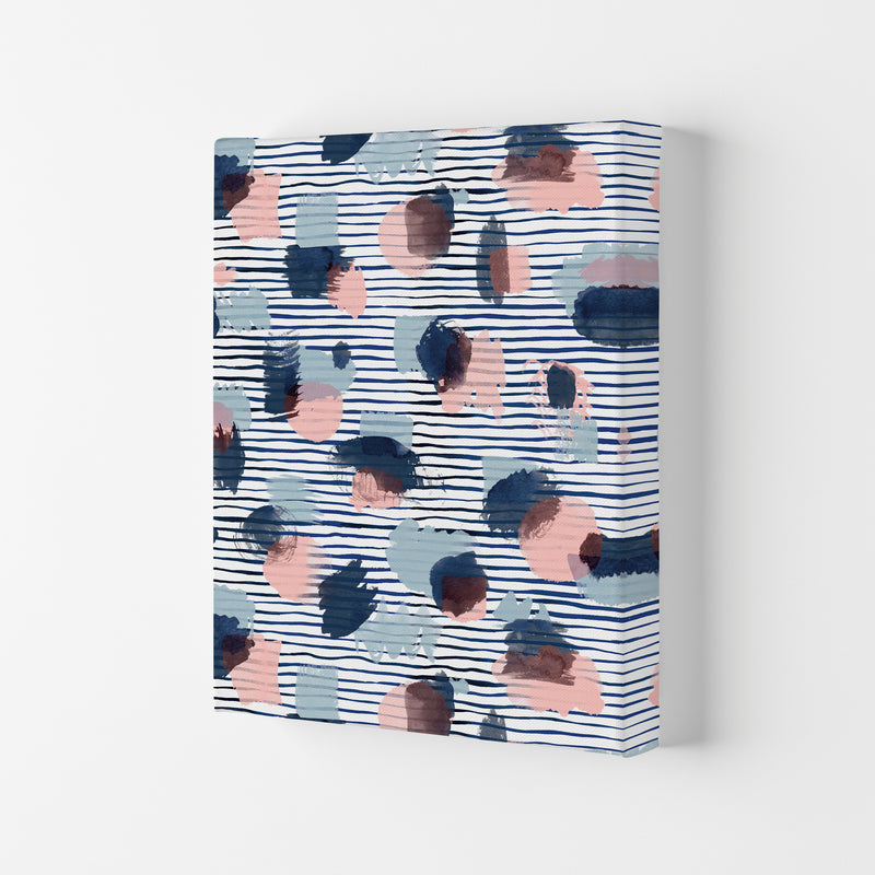 Watercolor Stains Stripes Navy Abstract Art Print by Ninola Design Canvas