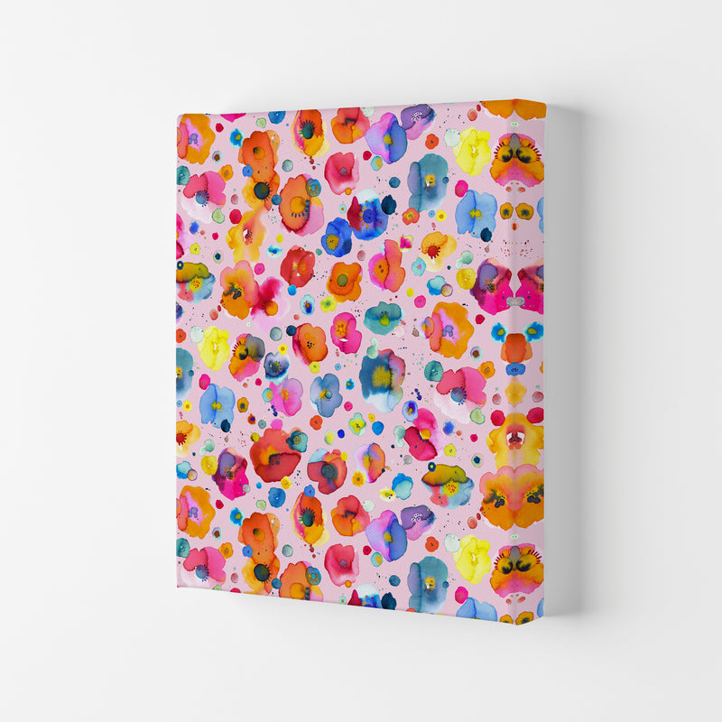 Bohemian Naive Flowers Pink Abstract Art Print by Ninola Design Canvas