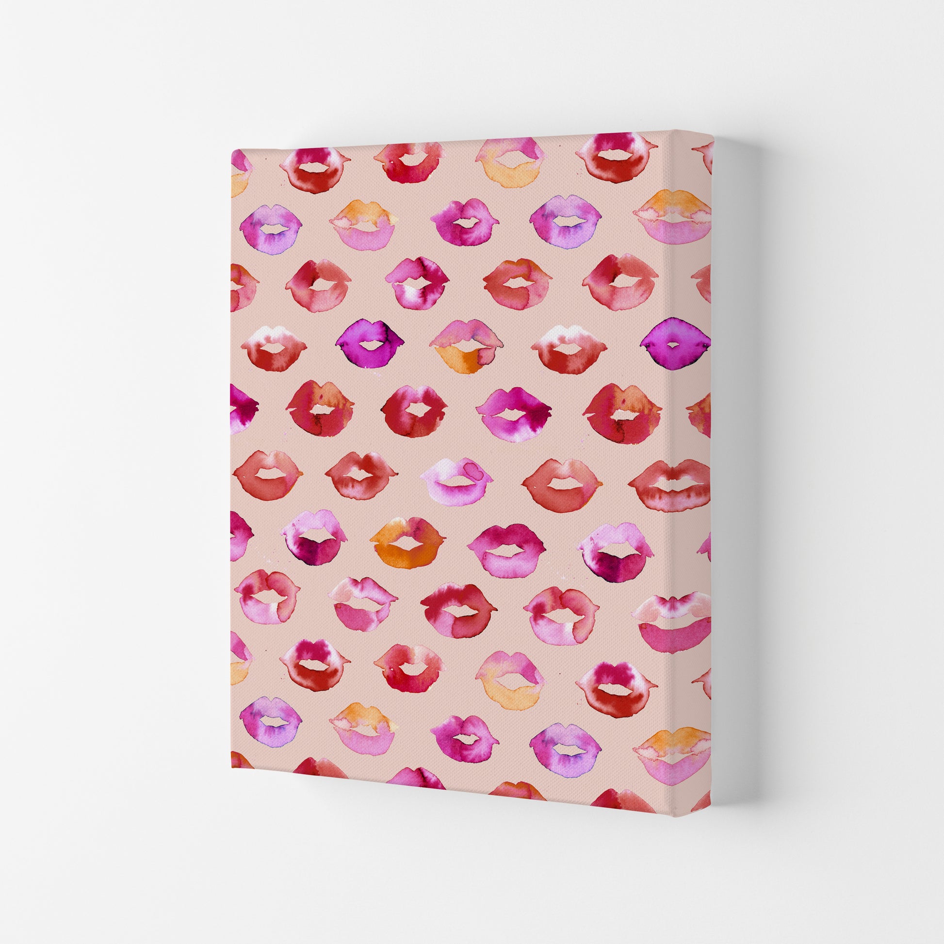Sweet Love Kisses Pink Lips Abstract Art Print by Ninola Design Canvas