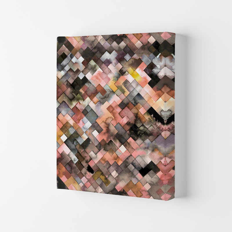 Moody Geometry Rustic Brown Abstract Art Print by Ninola Design Canvas