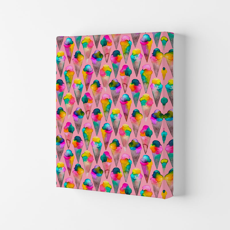 Cute Ice Creams Kids Pink Abstract Art Print by Ninola Design Canvas
