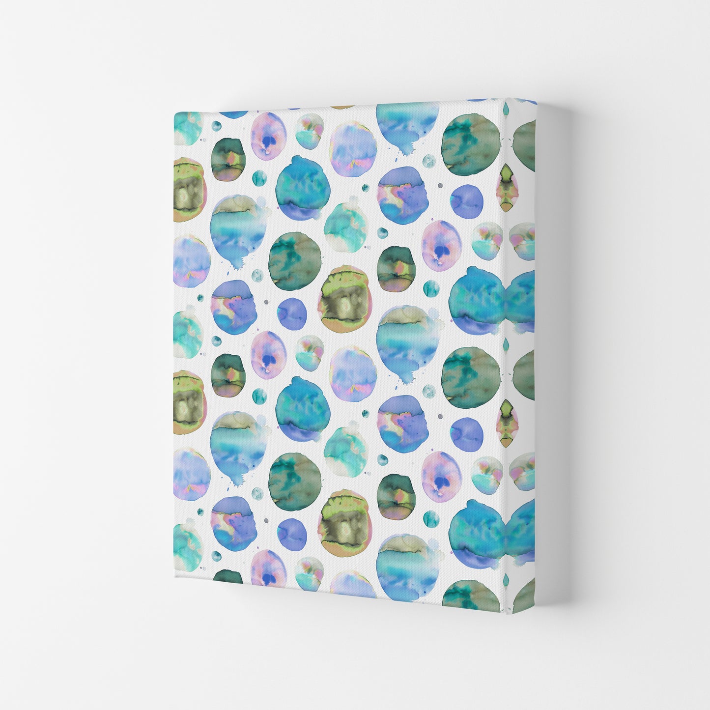 Big Watery Dots Blue Abstract Art Print by Ninola Design Canvas