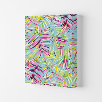 Tropical Palms Blue Abstract Art Print by Ninola Design Canvas