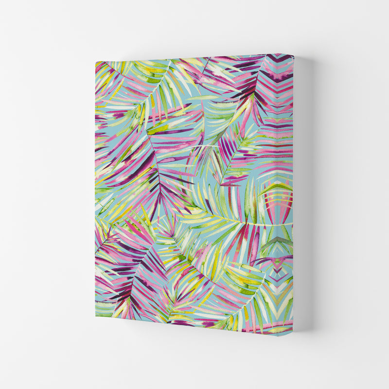 Tropical Palms Blue Abstract Art Print by Ninola Design Canvas