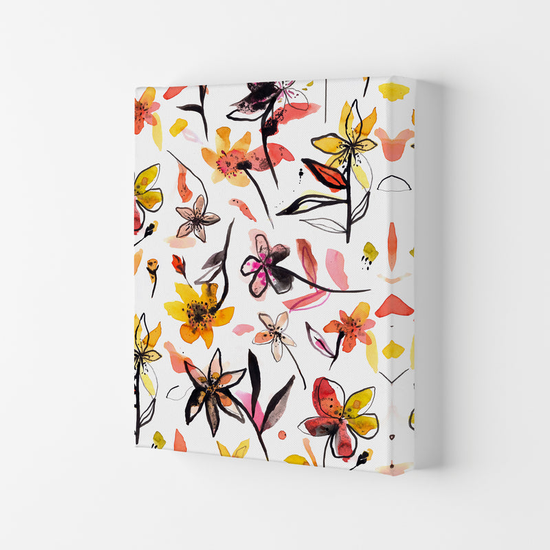 Ink Flowers Yellow Abstract Art Print by Ninola Design Canvas