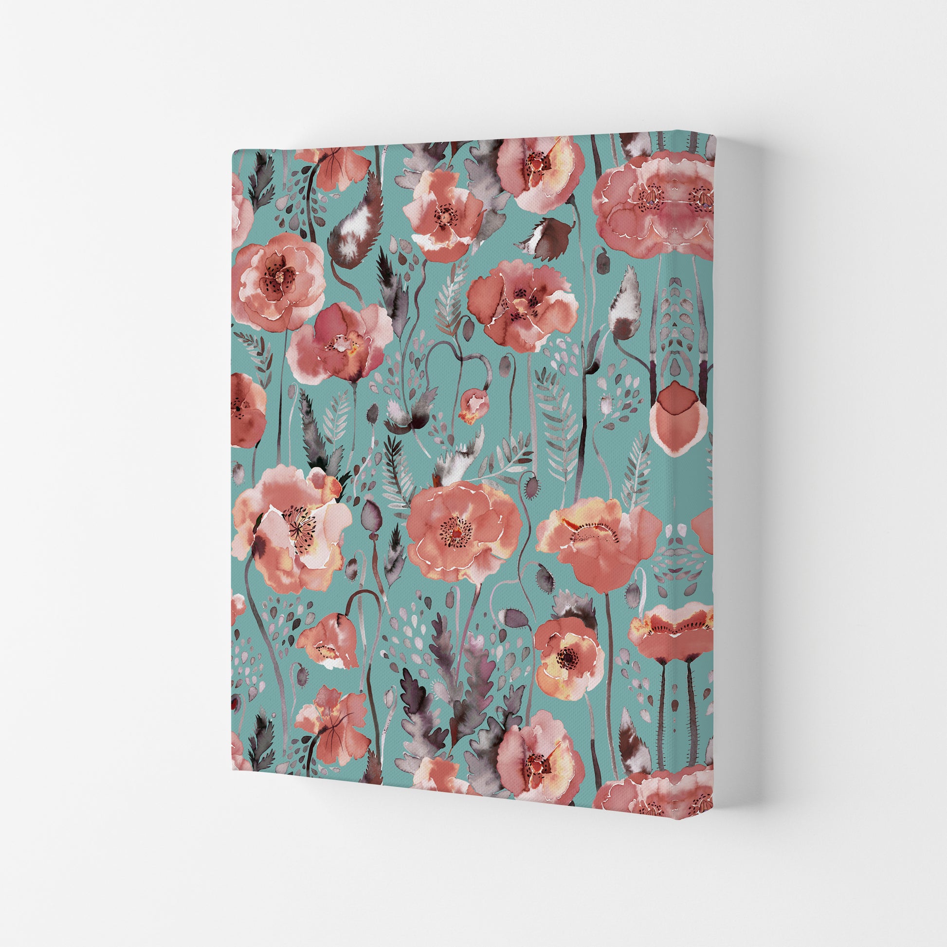 Poppies Red Green Abstract Art Print by Ninola Design Canvas