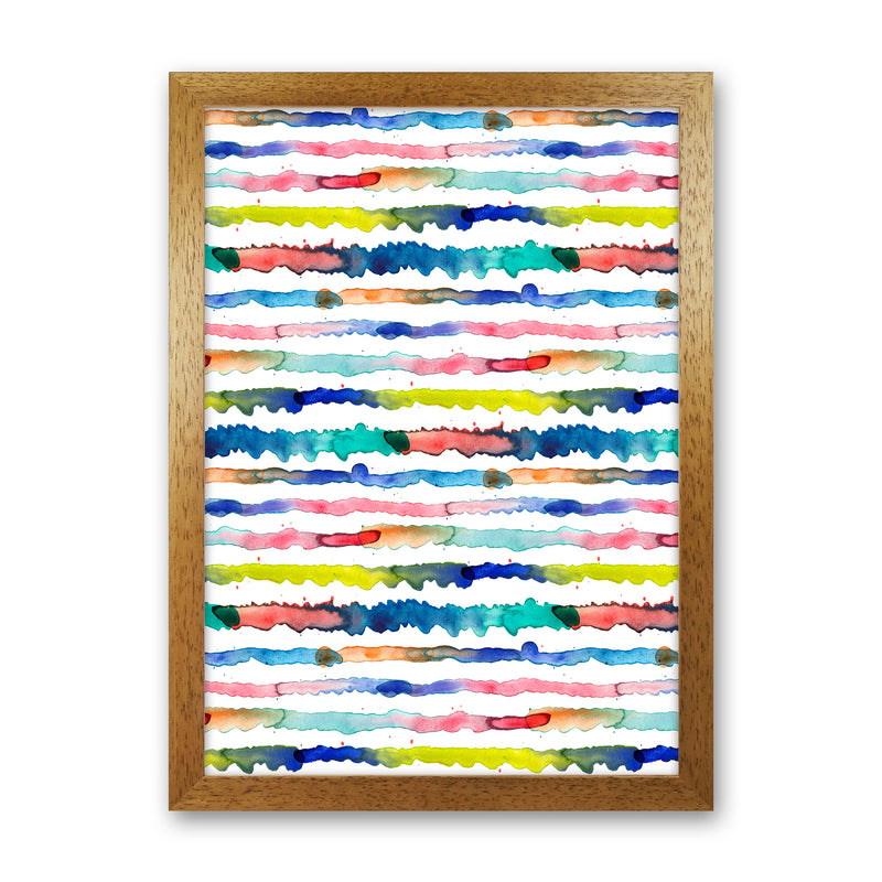 Gradient Watercolor Lines Blue Abstract Art Print by Ninola Design Oak Grain
