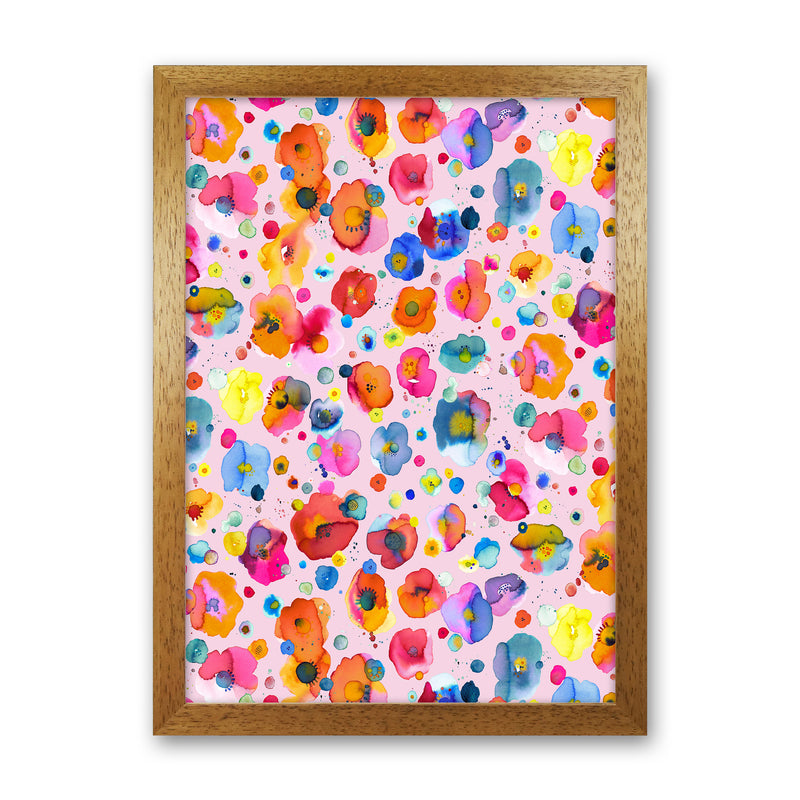Bohemian Naive Flowers Pink Abstract Art Print by Ninola Design Oak Grain