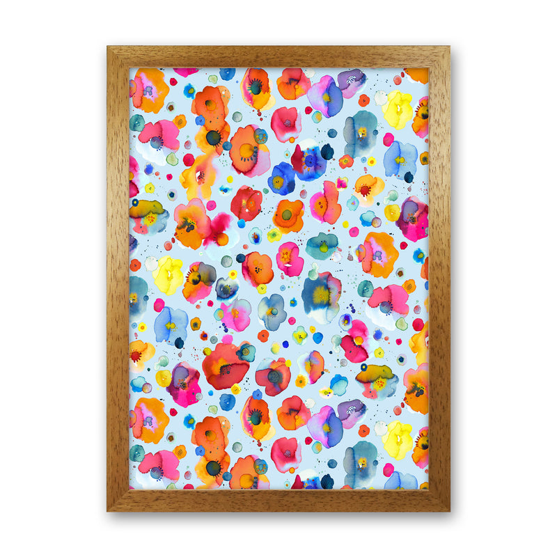Bohemian Naive Flowers Blue Abstract Art Print by Ninola Design Oak Grain